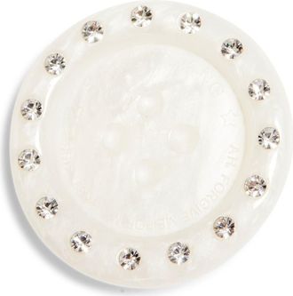 Sandy Liang Crystal Embellished Button Barrette in Pearl at Nordstrom