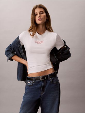 Calvin Klein Jeans Calvin Klein Womens Logo Graphic Slim T-Shirt - White - XL