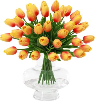 OEM Tulipanes Artificiales Rosas: Paquete De 10 Tulipanes Rosas De Ray&oacute;n Con Tallos, Ideales Para La Decoraci&oacute;n Del Hogar, Bodas, Hoteles Y Oficinas