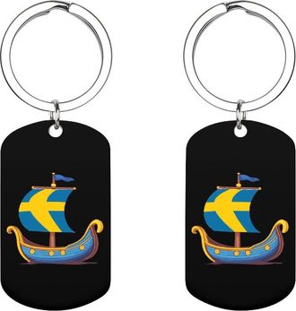 Generic Swedish Viking Ship Sverige Sweden Flag Metal Keyring Cute Keychain Car Keyring Key Pendant Charms for Adults Couples