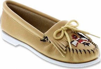 Minnetonka Womens Thunderbird Boat Moccasins In Natural Smooth Leather