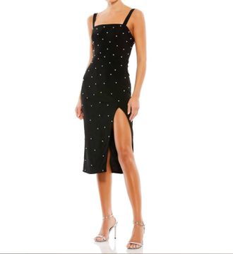 Mac Duggal Rhinestone Encrusted Square Neck Dress In Black