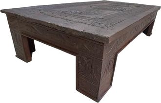 Wanderlust Deco Mesa De Centro De Madera Acabado Artesanal Marr&oacute;n 149x82x37 Cm