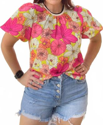 THML Clothing Summer Blooms Puff Sleeve Blouse In Pink