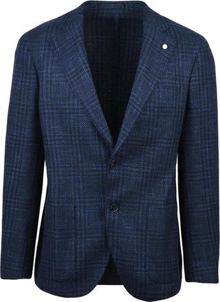 Lubiam Round Silhouette Blue Wool-Silk Jacket with Subtle Check Pattern