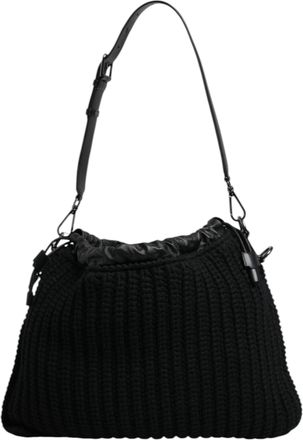 Dolce & Gabbana Womens Black Cashmere Knitted Leather Shoulder Bag Lamb Calf