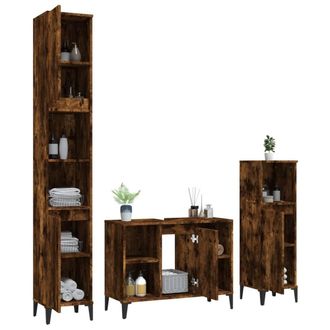 Berkfield Home Modern 3 Piece Bathroom Furniture Set Smoked Oak Engineered Wood in Brown