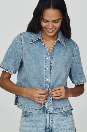 Frame Denim Denim Crochet Trimmed Sleeve Top