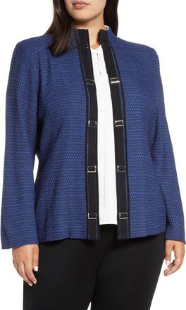 Ming Wang Buckle Trim Jacquard Knit Jacket in Spectrum Blue/Black at Nordstrom Rack, Size 0X