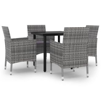 vidaXL Set Comedor De Jard&iacute;n 5 Pzas Y Cojines Rat&aacute;n Sint&eacute;tico Y Vidrio Vidaxl