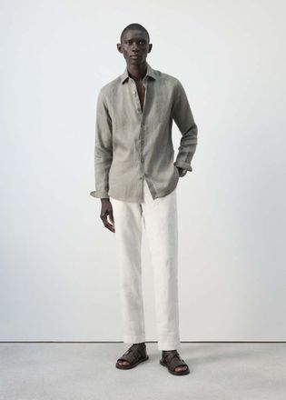 Mango Camicia slim fit 100% lino marrone medio - Uomo - XXL - MANGO MAN