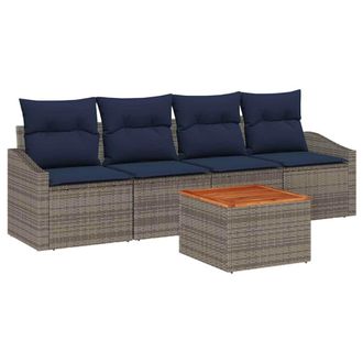 vidaXL Conjunto De Sof&aacute;s De Jard&iacute;n 5 Pcs Gris Y Azul Marino Vidaxl