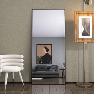 OEM Espejo De Pie - 180 X 80 Cm - Marco Negro Fino - Cristal Hd Irrompible - Marco De Aluminio