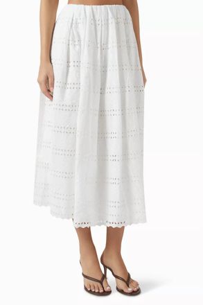 Faithfull The Brand Abajo Midi Skirt In Rosa Broderie White