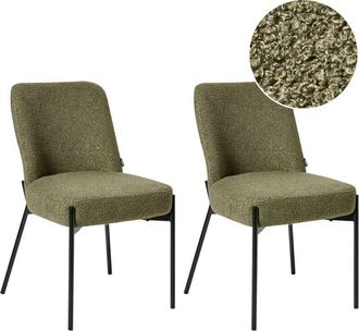 Beliani Beliani - Conjunto De 2 Sillas De Comedor De Boucl&eacute; Tapizadas Dise&ntilde;o Retro Base De Patas De Hierro Verde Oscuro Malin