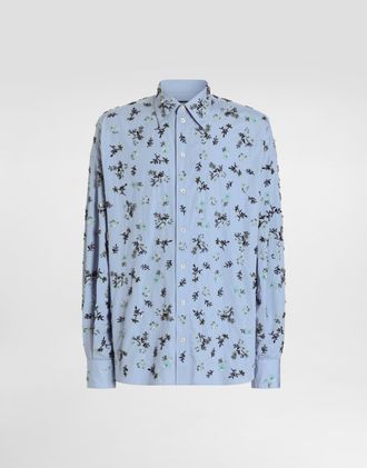 Dolce & Gabbana Cotton Shirt With Embroidery - Man Shirts Light Blue 37