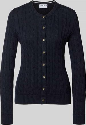 Jake*s Casual Strickjacke mit Zopfmuster und Rundhalsausschnitt in Dunkelblau, Gr&ouml;&szlig;e XXL