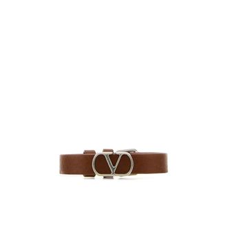 Valentino Garavani Bracelets, male, Brown, Size: ONE SIZE Logo Leather Bracelet Silver-tone Buckle