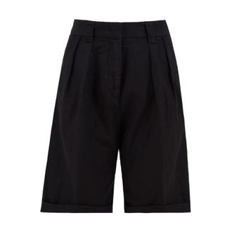 Aspesi Bermuda Shorts met omslag - Dames - Korte Broeken - Blauw - L - Katoen - Korte Broeken