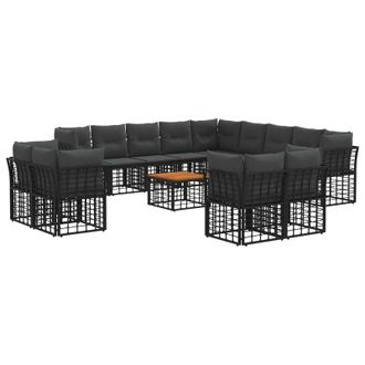 vidaXL Conjunto De Sof&aacute;s De Exterior 14 Pcs Negro Y Gris Oscuro Vidaxl