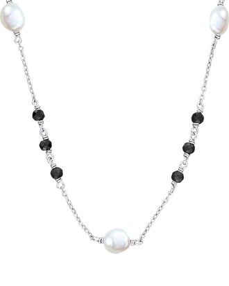Rina Limor Silver 3.75 Ct. Tw. Black Moissanite & 4.5-7 Mm Pearl Curb Link Necklace