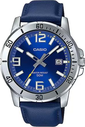 Casio Mens Blue Leather Strap Watch with Blue Dial - MTP-VD01L-2BV