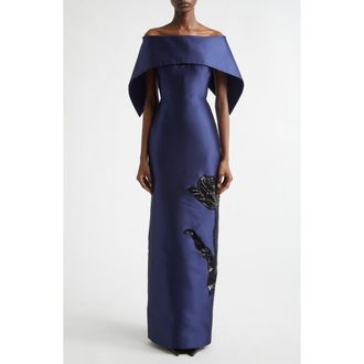 Erdem Beaded Off the Shoulder Mikado Column Gown in Beetle at Nordstrom, Size 8 Us