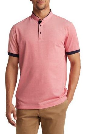 Lorenzo Uomo Trim Fit Band Collar Short Sleeve Polo in Coral at Nordstrom Rack, Size Large