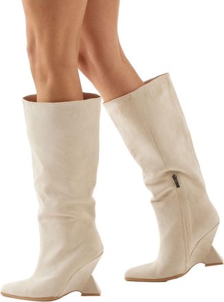 Misspap Faux Suede High Wedge Knee Boots, 4, Beige