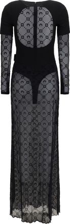 Marine Serre Womens Layered Long Dress Jersey And Mesh Black Polyamide; Elastane