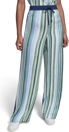 Karl Lagerfeld Stripe Wide Leg Pants in Soft White/Sky Blue Multi at Nordstrom, Size 16