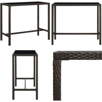 vidaXL Tavolo da Bar per Esterni Marrone 130x60x110cm Polyrattan Vetro - Tavolo da giardino - Tavolo in rattan