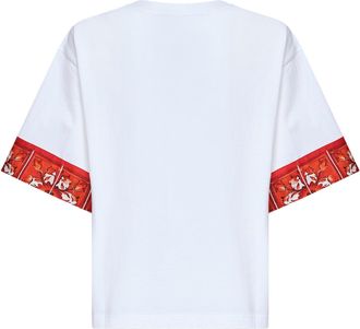Dolce & Gabbana Womens Jersey T-Shirt With Maiolica-Print Scarf, White Cotton T-Shirts & Jerseys