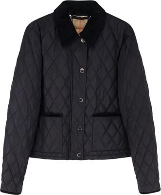 Burberry Cropped Gewatteerd Jasje - Dames - Winterjassen - Zwart - XS - Katoen - Jassen