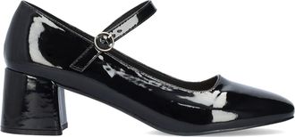 Andres Machado AM6010 - Patent Leather Mary Jane Heels with Strap - Womens Block Heel Court Shoes - Black EU 46