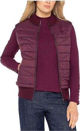 Liverpool L.A. Sleeveless Quilted Front Full Zip Sweater Vest Womens Vest Wine Berry : MD, Nylon