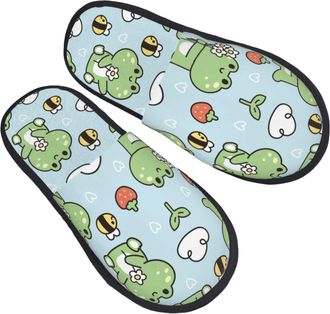 Generic Camping Slippers Cute Flower Frog Furry Fluffy Slippers Reusable House Shoes For Spa Winter Guest Room M
