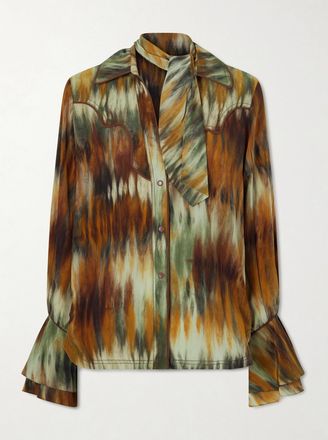 Johanna Ortiz Camicia In Cr&ecirc;pe De Chine Di Seta Con Collo Lavalli&egrave;re Cabalgando - Verde