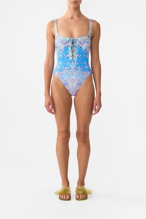 Camilla Lace Up Underwire Square Neck One Piece Footsteps In Folklore at Nordstrom, Size Xx-Large Au