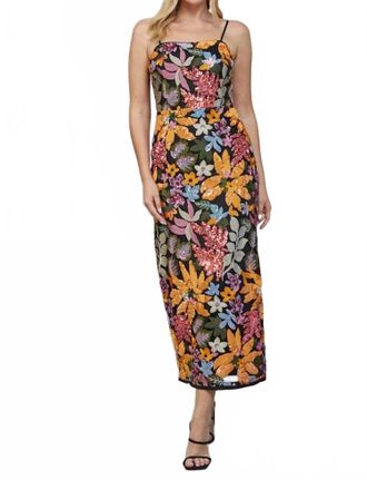 Fate Womens Floral Sequin Midi Dress In Black Multi