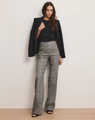 Veronica Beard Jude Plaid Wide Leg Pants In Black Multi