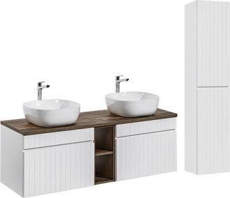 Petits Meubles Conjunto mueble lavabo doble 140cm tableros laminados blanco