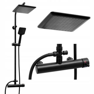 OEM Grifo De Ducha De Columna Negro Con Manguera De Ducha Tipo Lluvia Y Cabezal De Ducha Tipo Loft