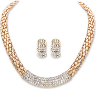 Palm Beach Jewelry Round Crystal Goldtone Earring and Snake-Link Choker Necklace Set 17-20