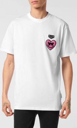 Philipp Plein T-shirt in cotone con patch logo a contrasto e spalle cadute