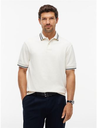 Tommy Hilfiger Mens Regular Fit Foulard Jacquard Polo - Ivory Petal - XL