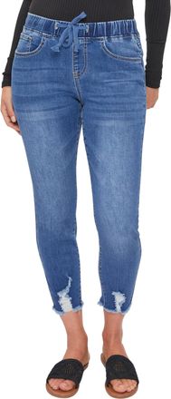 Royalty For Me Womens Petite High Rise Denim Ankle Jogger Sweatpants, M Medium Blue Rips