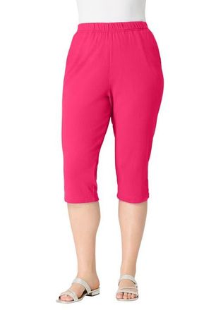 Roaman's Plus Size Soft Knit Relaxed Pull-On Capri Pant in Pink Burst at Nordstrom, Size 3X