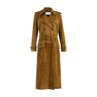 Saint Laurent Suede Double-Breasted Trench Coat - female - Saint Laurent - Trench Coats - Brown - L - Coats