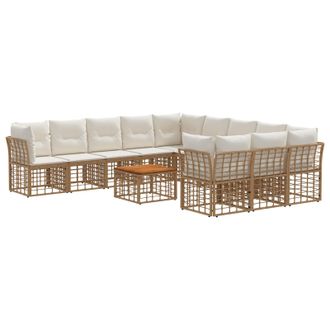 vidaXL Conjunto De Sof&aacute;s De Exterior 12 Pcs Natural Y Crema Poli&eacute;ster Vidaxl